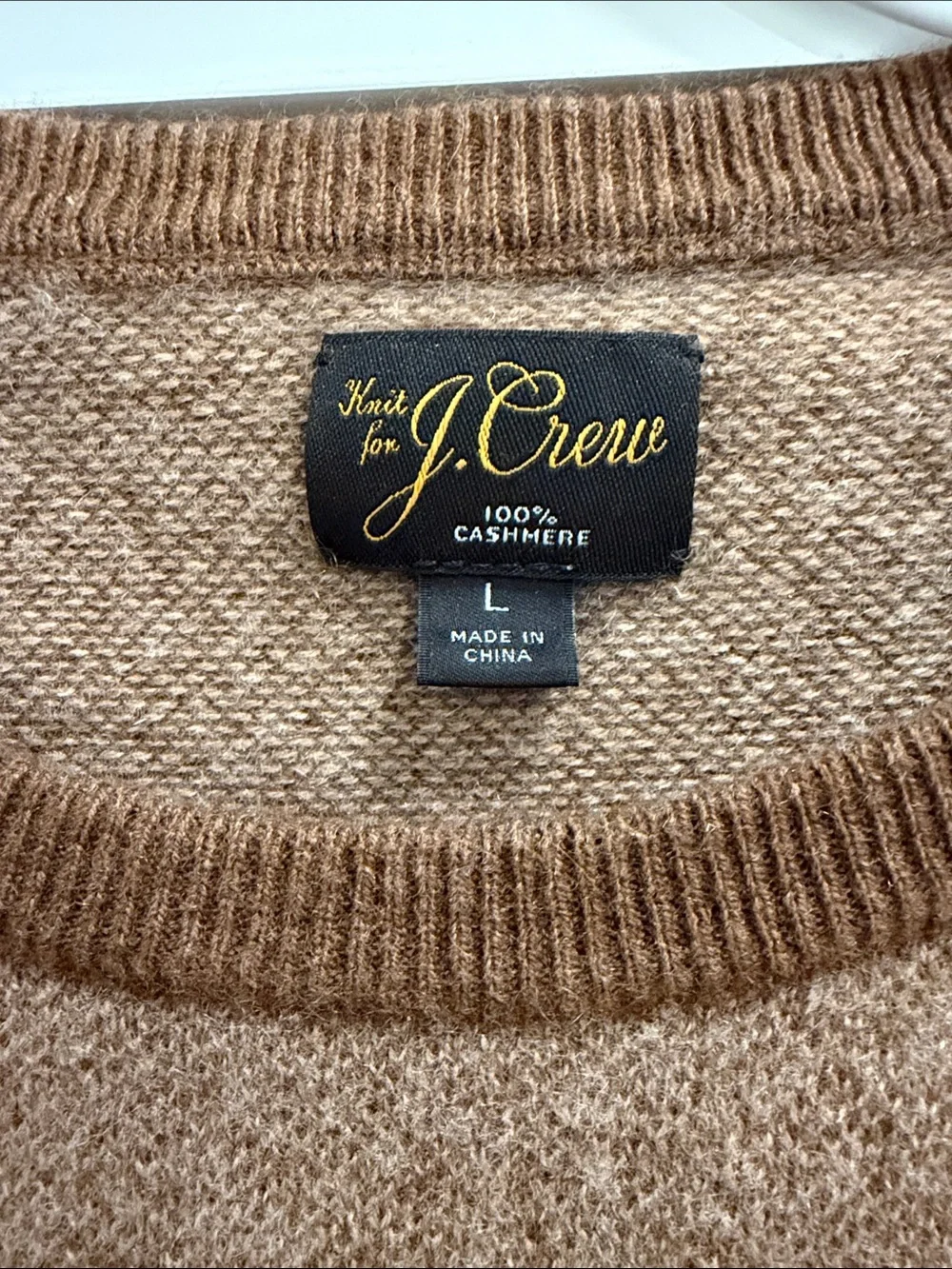 J.Crew 100% Cashmere Crewneck Sweater Men’s Large Camel Brown Knit Pullover